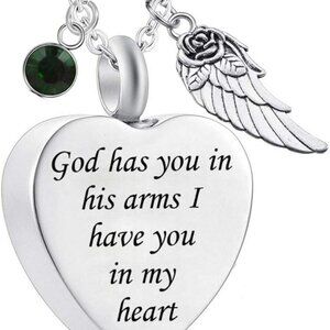 God has You in his arms with Angel Wing Charm Cremation Ashes Jewelry Keepsake M